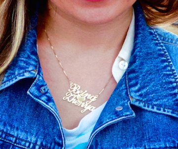 TWO FANCY PRINT NAMES W/ HEART NECKLACE