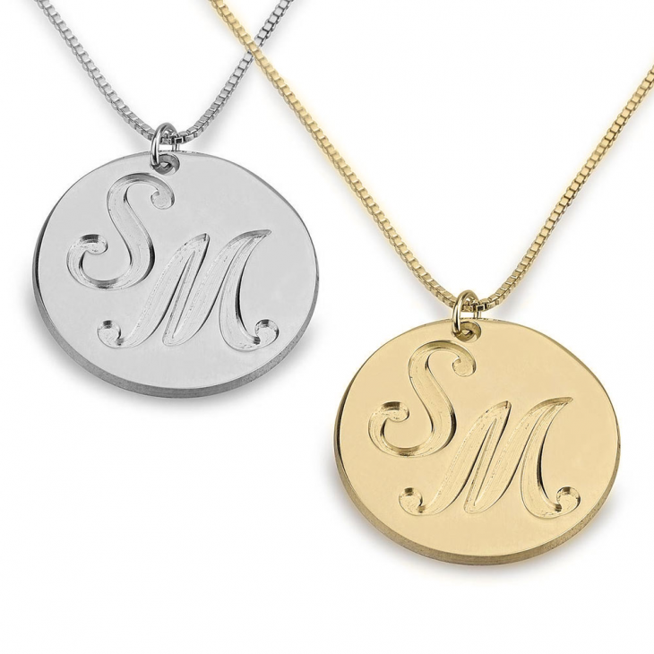 ENGRAVED TWO INITIALS COIN NAME NECKLACE