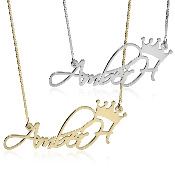 SCRIPT NAME W/ CROWN NECKLACE