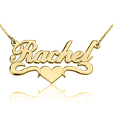 FANCY PRINT NAME NECKLACE W/ MIDDLE HEART