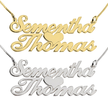 Load image into Gallery viewer, TWO FANCY PRINT NAMES W/ HEART NECKLACE