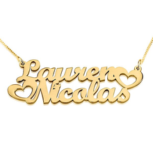 Load image into Gallery viewer, TWO FANCY PRINT NAMES W/ TWO HEARTS NECKLACE