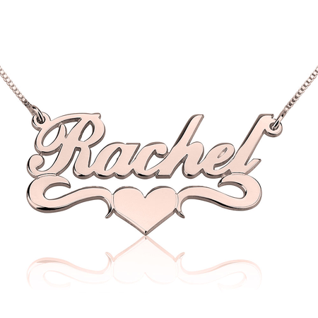 FANCY PRINT NAME NECKLACE W/ MIDDLE HEART