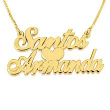 Load image into Gallery viewer, TWO FANCY PRINT NAMES W/ HEART NECKLACE