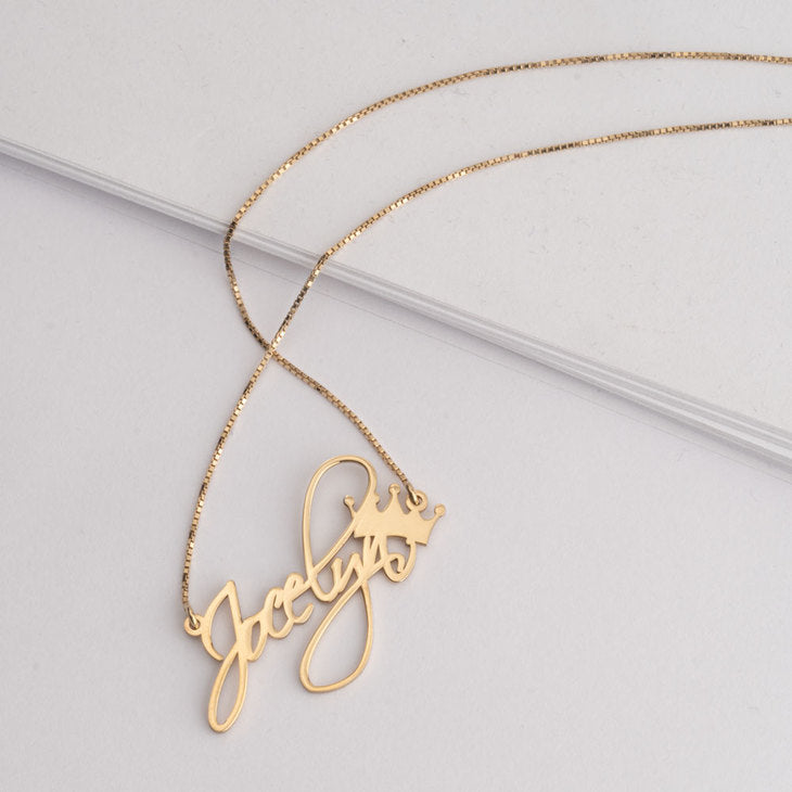 SCRIPT NAME W/ CROWN NECKLACE
